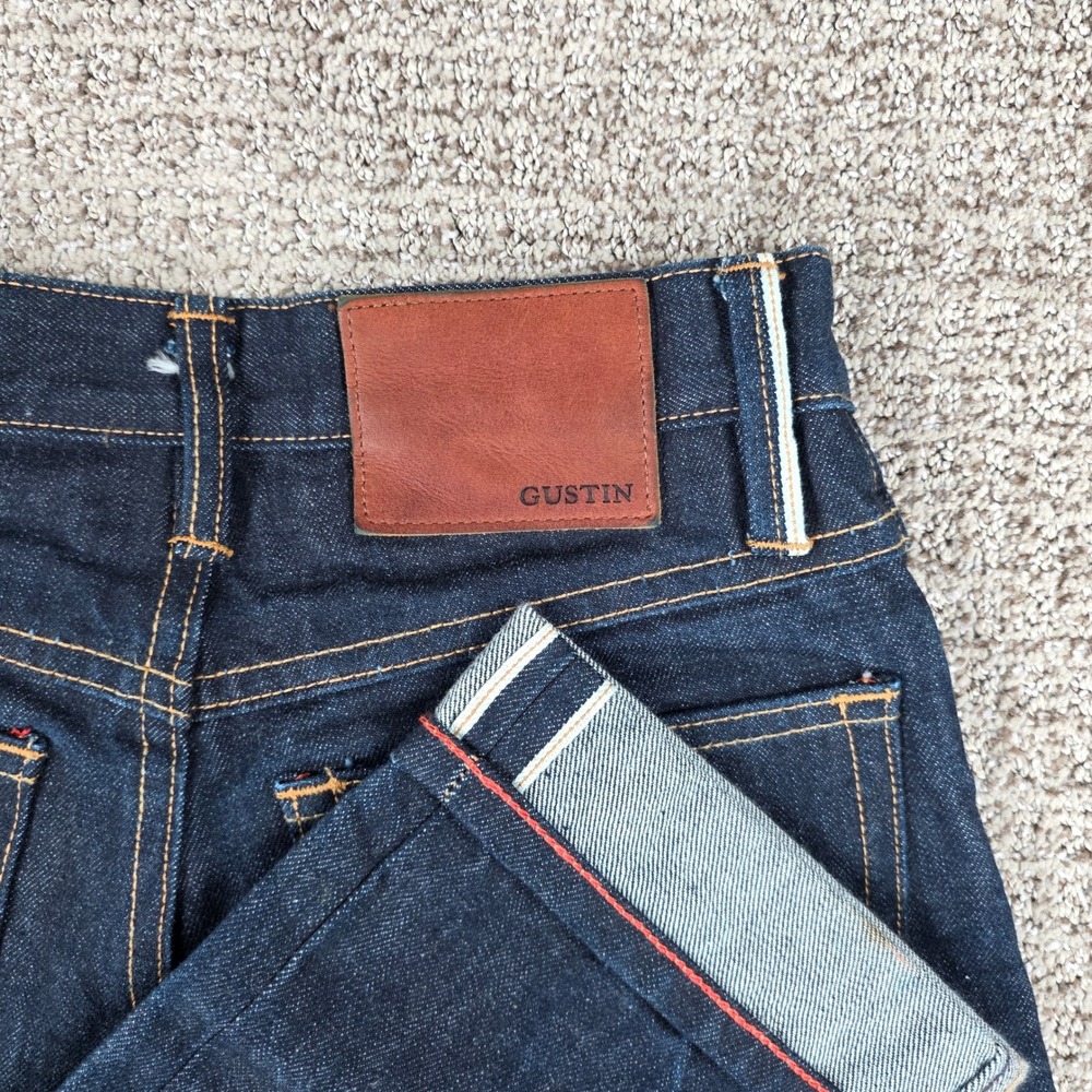 Gustin Mens Raw Selvedge 28x34 Denim Jeans Slim Fit Dark Wash Indigo Made in USA